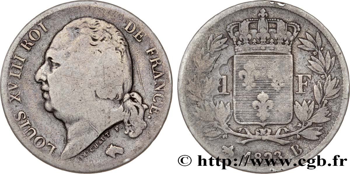 1 franc Louis XVIII 1823 Rouen F.206/46 TB18 