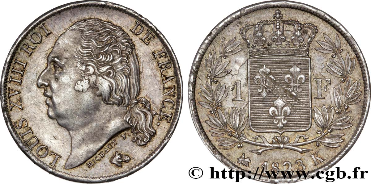 1 franc Louis XVIII 1823 Bordeaux F.206/50 SUP60 