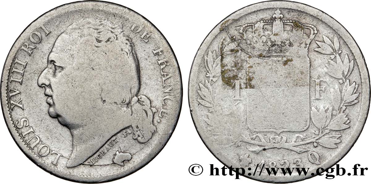 1 franc Louis XVIII 1823 Perpignan F.206/53 SGE8 