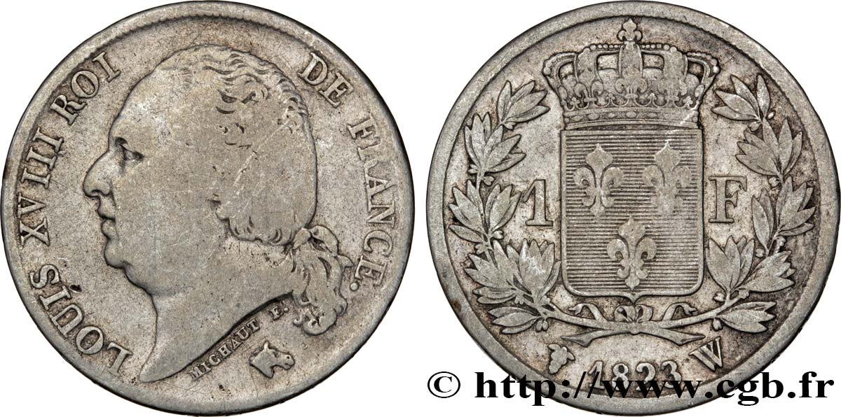 1 franc Louis XVIII 1823 Lille F.206/54 VF20 