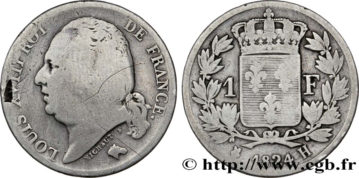 1 franc Louis XVIII 1824 La Rochelle F.206/59 B12 