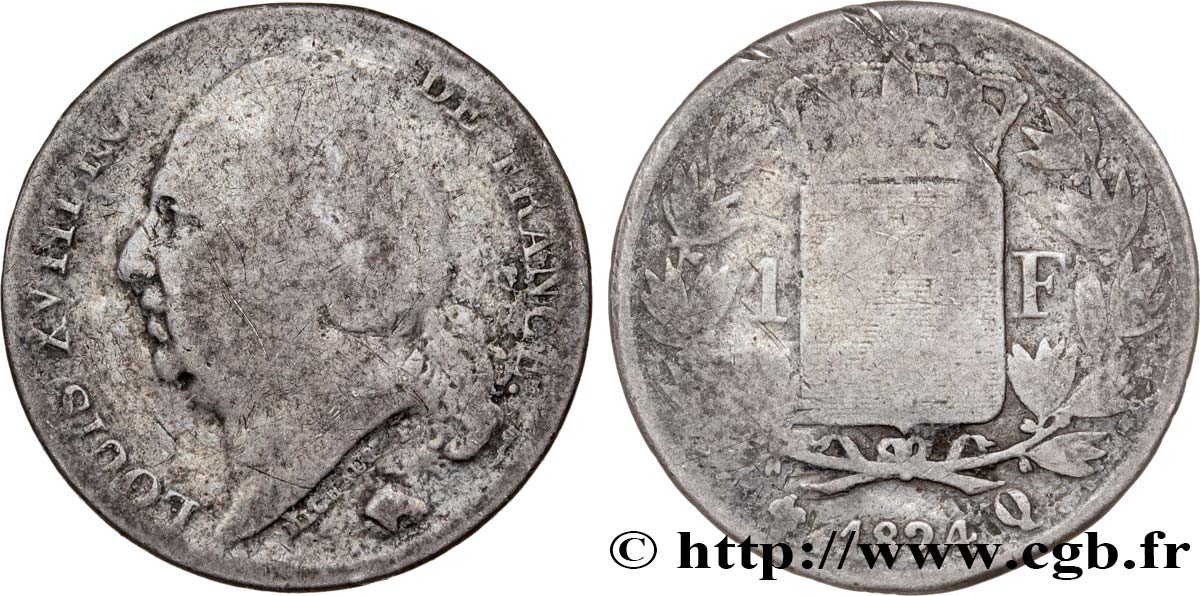 1 franc Louis XVIII 1824 Perpignan F.206/65 SGE6 