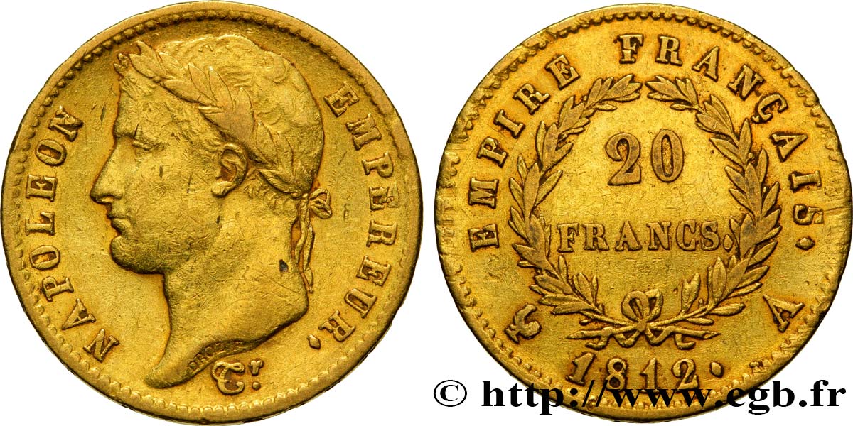 20 francs or Napoléon tête laurée, Empire français 1812 Paris F.516/22 BB45 
