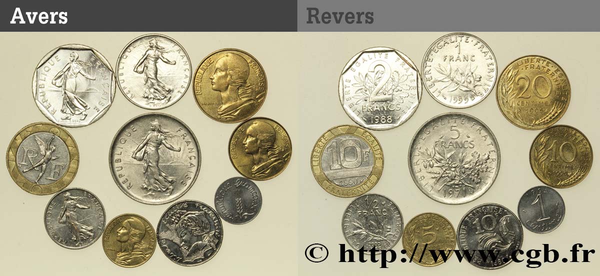 Lot de 10 Monnaies de la Cinquième République n.d. Pessac  MBC/SC 