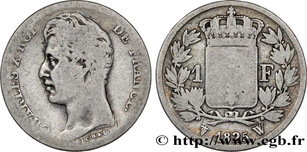 1 franc Charles X, matrice du revers à cinq feuilles 1825 Lille F.207/11 RC10 