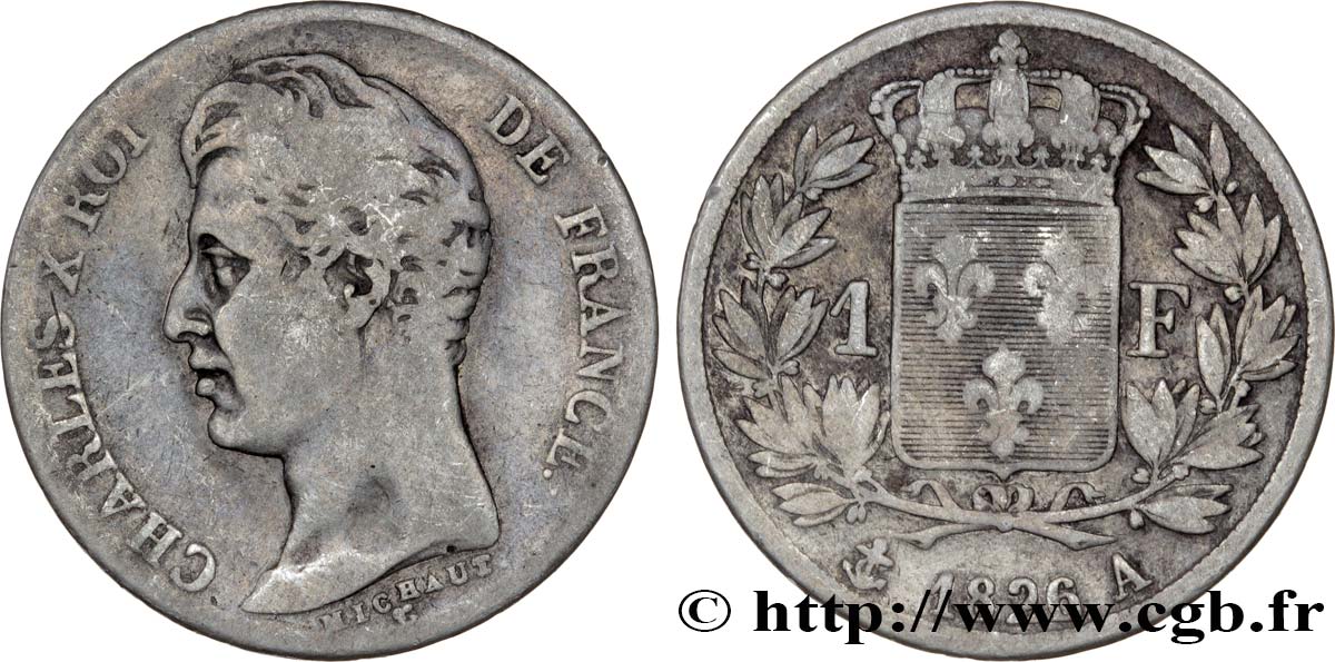 1 franc Charles X, matrice du revers à cinq feuilles 1826 Paris F.207/12 S22 