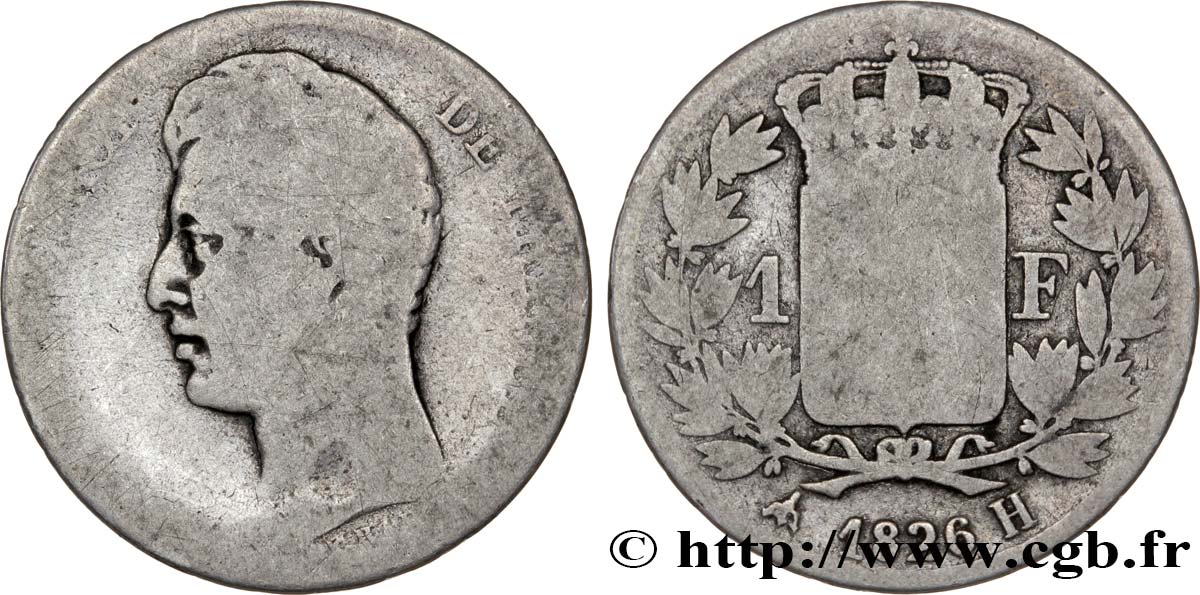 1 franc Charles X, matrice du revers à cinq feuilles 1826 La Rochelle F.207/17 B6 