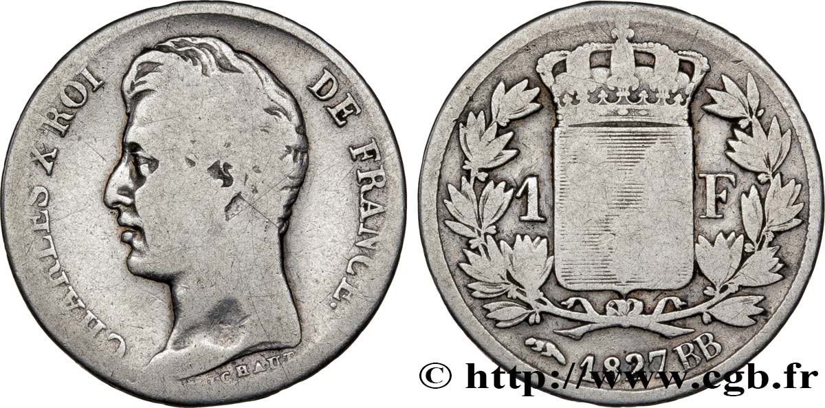 1 franc Charles X, matrice du revers à cinq feuilles 1827 Strasbourg F.207/27 SGE10 