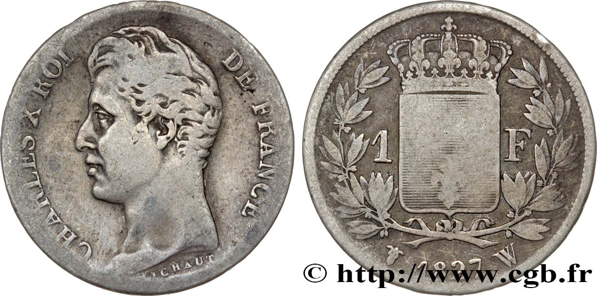 1 franc Charles X, matrice du revers à cinq feuilles 1827 Lille F.207/36 SGE12 