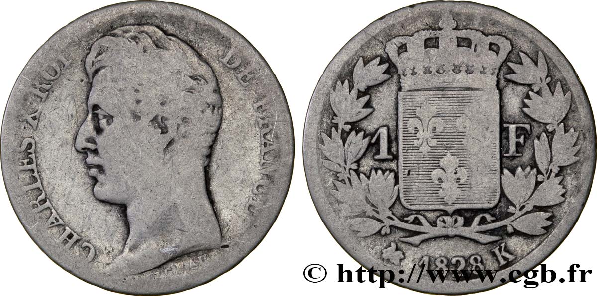 1 franc Charles X, matrice du revers à cinq feuilles 1828 Bordeaux F.207/43 B10 