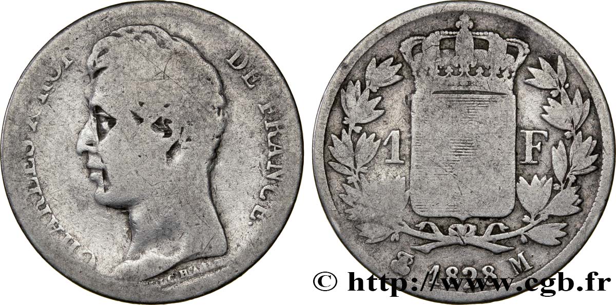 1 franc Charles X, matrice du revers à cinq feuilles 1828 Toulouse F.207/45 SGE10 