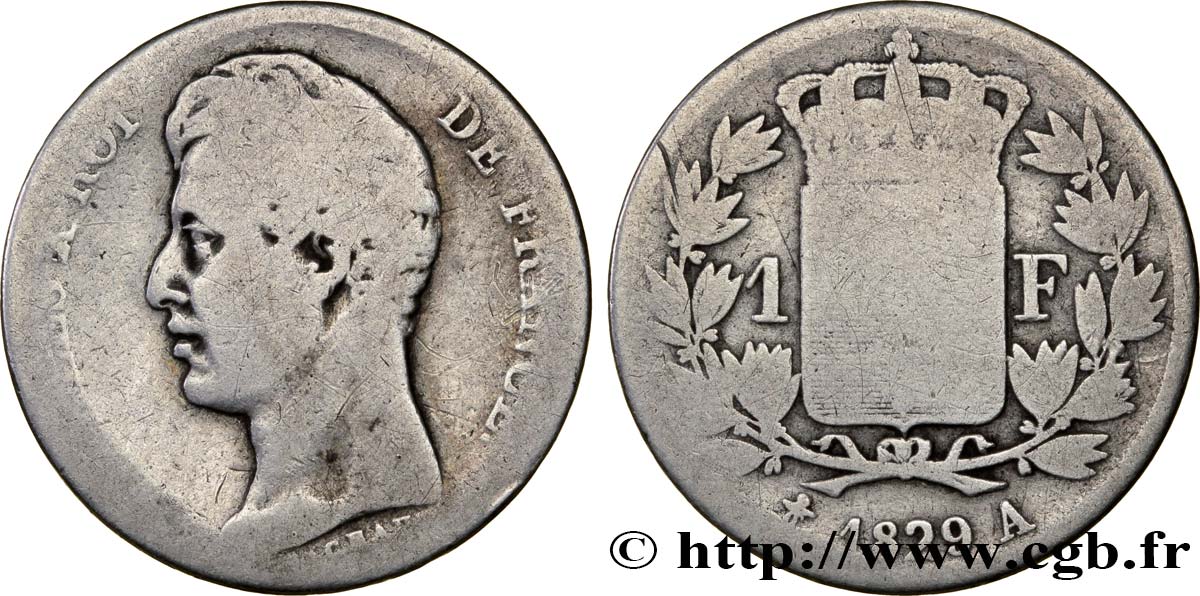 1 franc Charles X, matrice du revers à cinq feuilles 1829 Paris F.207/50 SGE8 