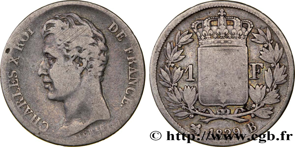 1 franc Charles X, matrice du revers à cinq feuilles 1829 Rouen F.207/51 S15 
