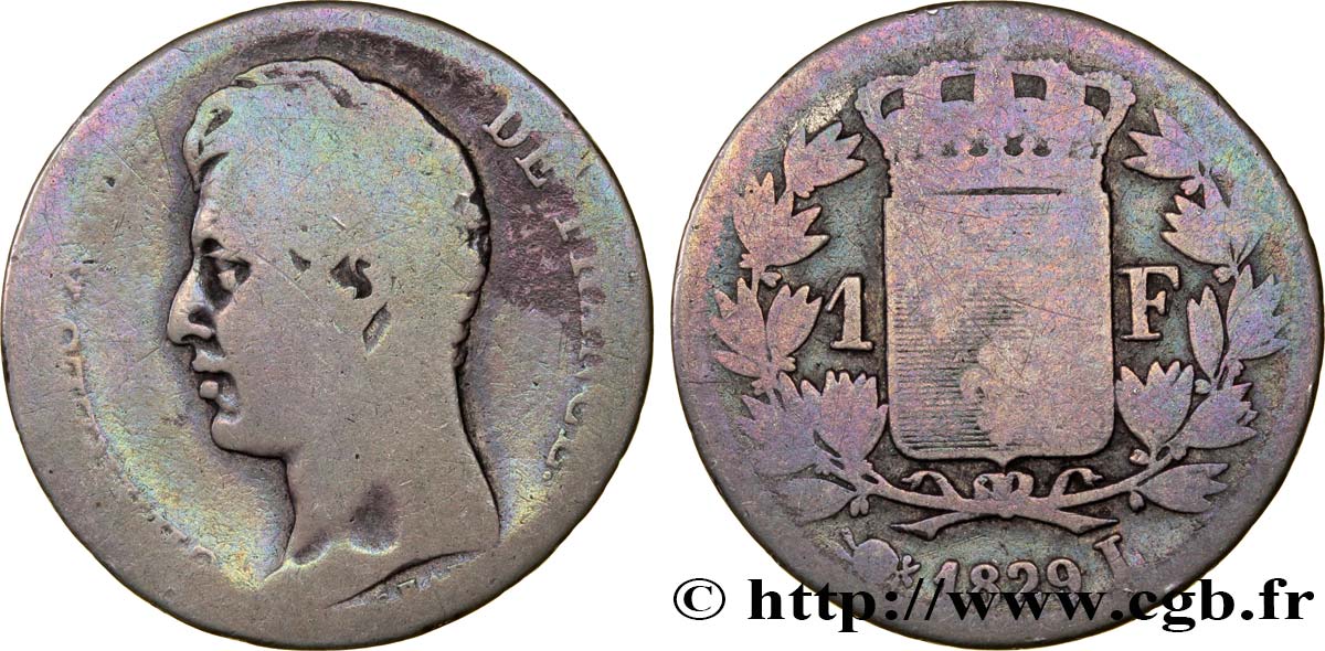 1 franc Charles X, matrice du revers à cinq feuilles 1829 Bayonne F.207/52 G4 