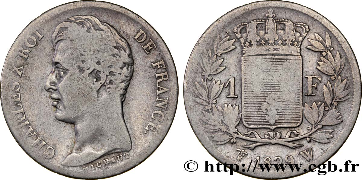 1 franc Charles X, matrice du revers à cinq feuilles 1829 Lille F.207/54 SGE8 