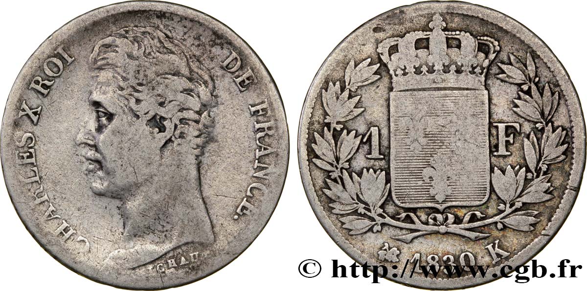 1 franc Charles X, matrice du revers à cinq feuilles 1830 Bordeaux F.207/56 F13 