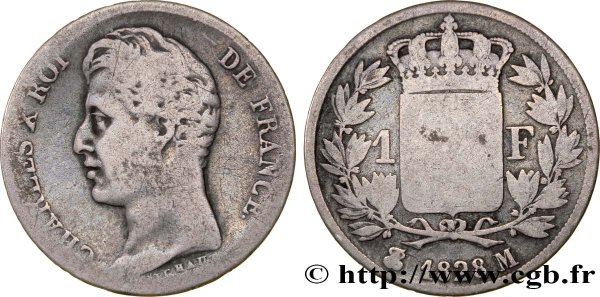 1 franc Charles X, matrice du revers à quatre feuilles 1828 Toulouse F.207A/9 B10 