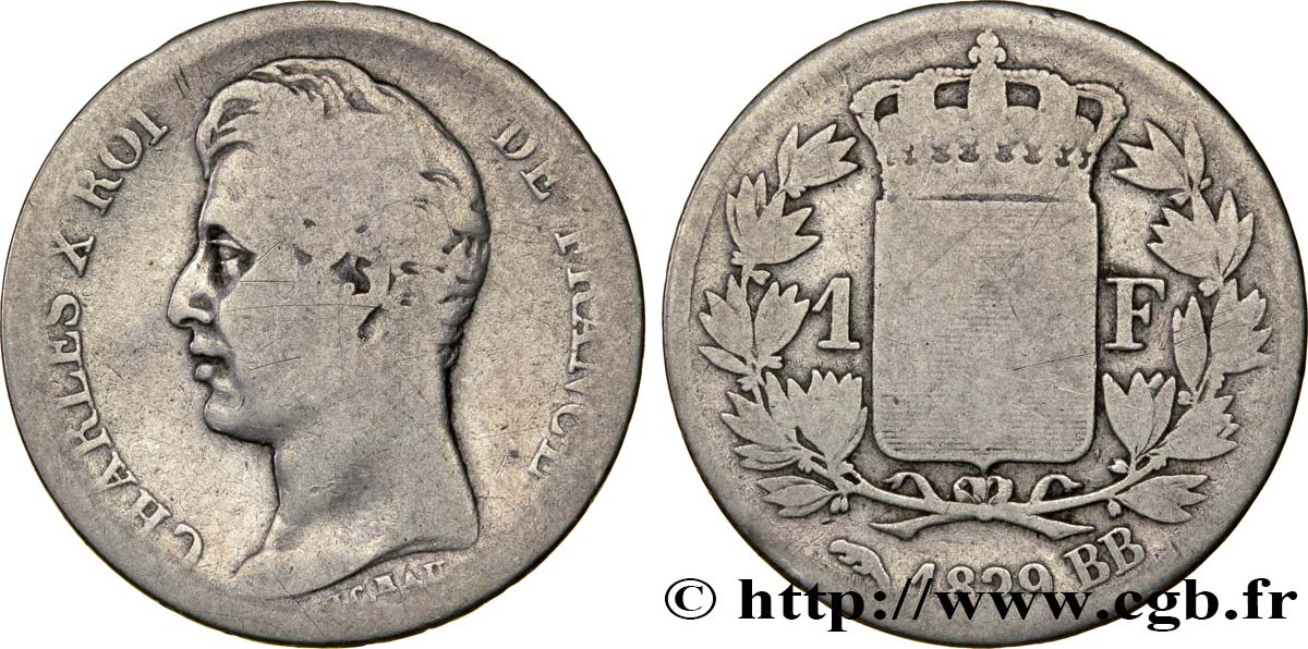 1 franc Charles X, matrice du revers à quatre feuilles 1829 Strasbourg F.207A/15 B10 
