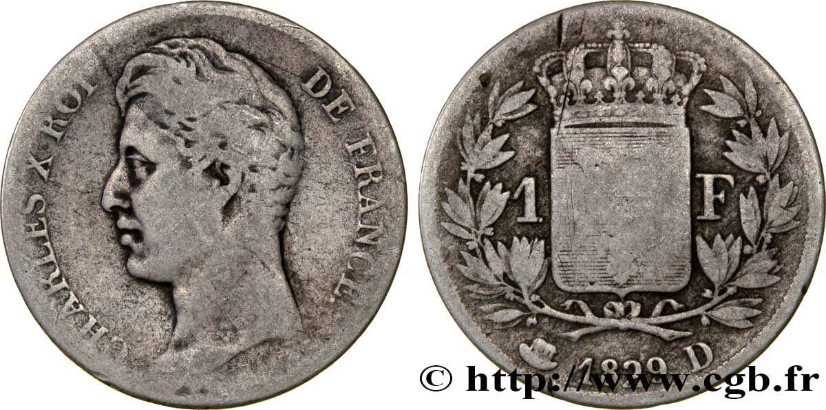 1 franc Charles X, matrice du revers à quatre feuilles 1829 Lyon F.207A/16 RC14 