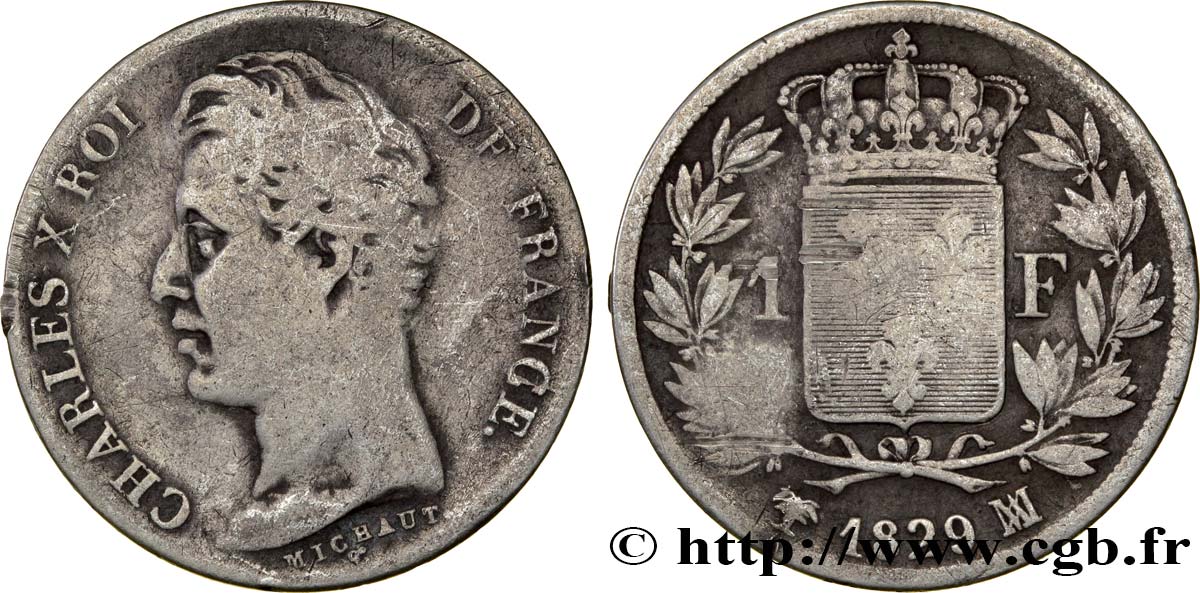 1 franc Charles X, matrice du revers à quatre feuilles 1829 Marseille F.207A/22 F12 