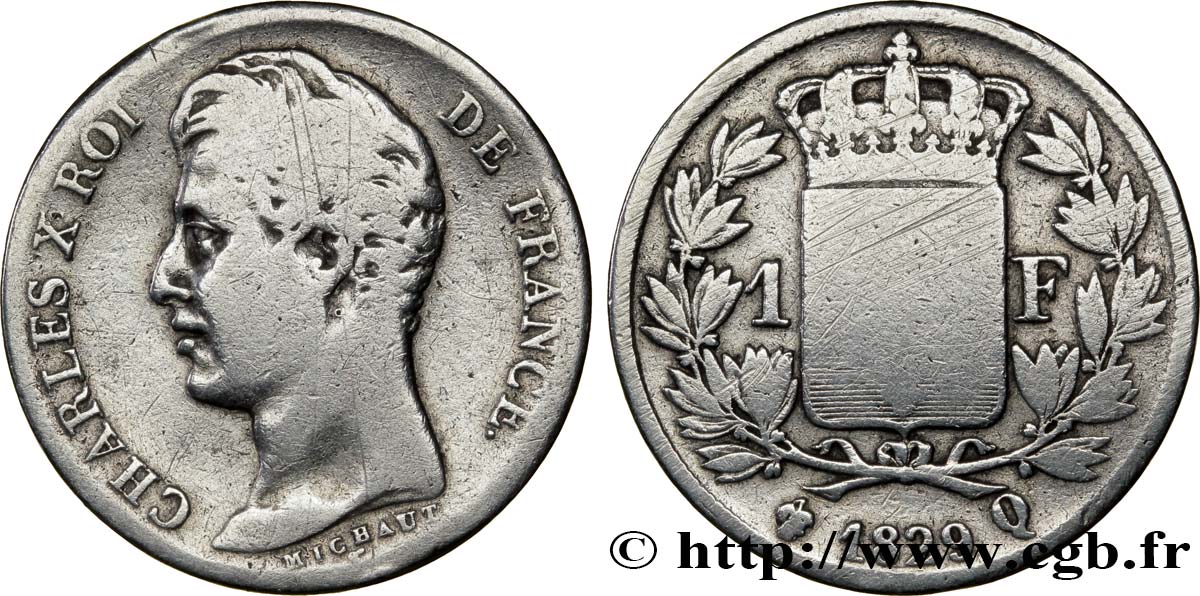 1 franc Charles X, matrice du revers à quatre feuilles 1829 Perpignan F.207A/23 SGE10 