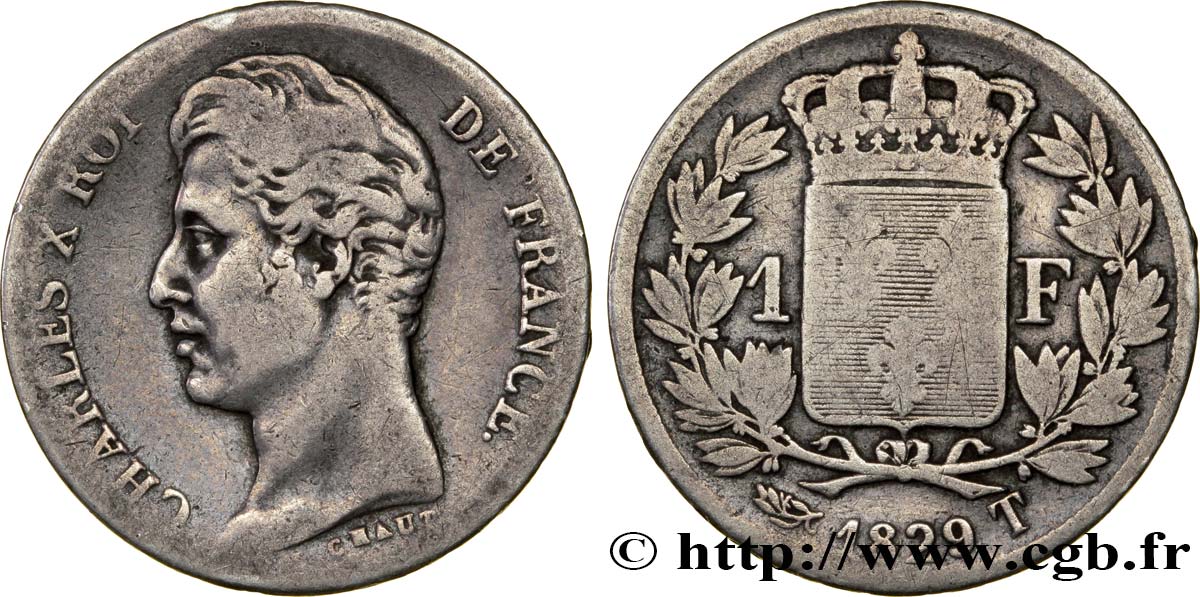 1 franc Charles X, matrice du revers à quatre feuilles 1829 Nantes F.207A/24 VF20 