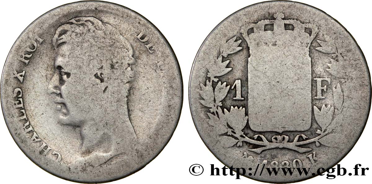1 franc Charles X, matrice du revers à quatre feuilles 1830 Bordeaux F.207A/29 AB4 
