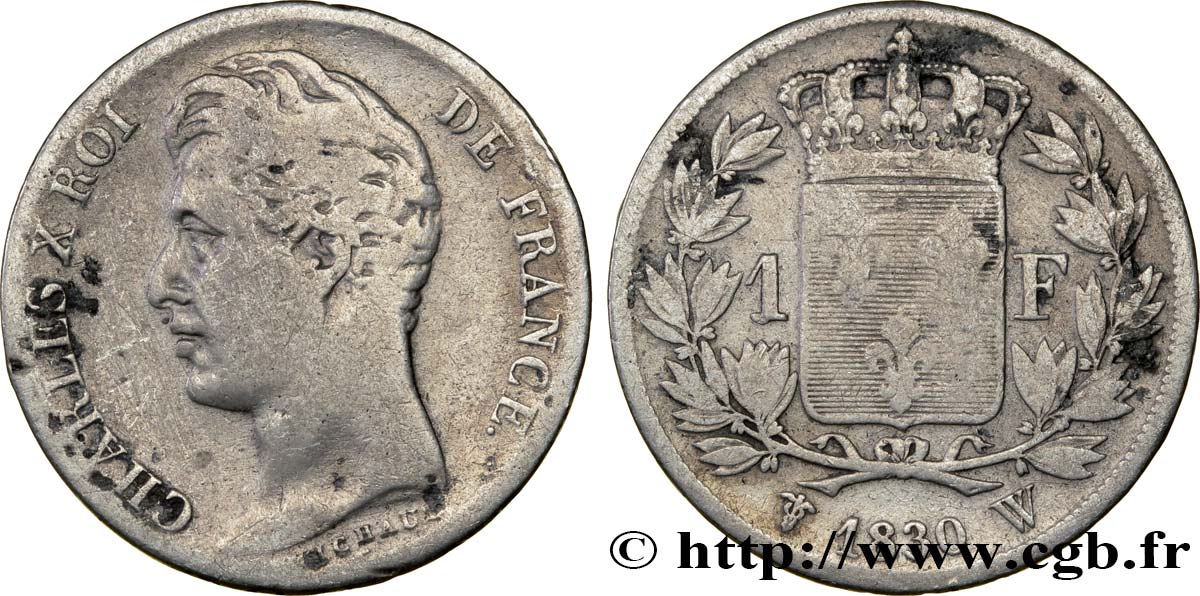 1 franc Charles X, matrice du revers à quatre feuilles 1830 Lille F.207A/33 TB15 