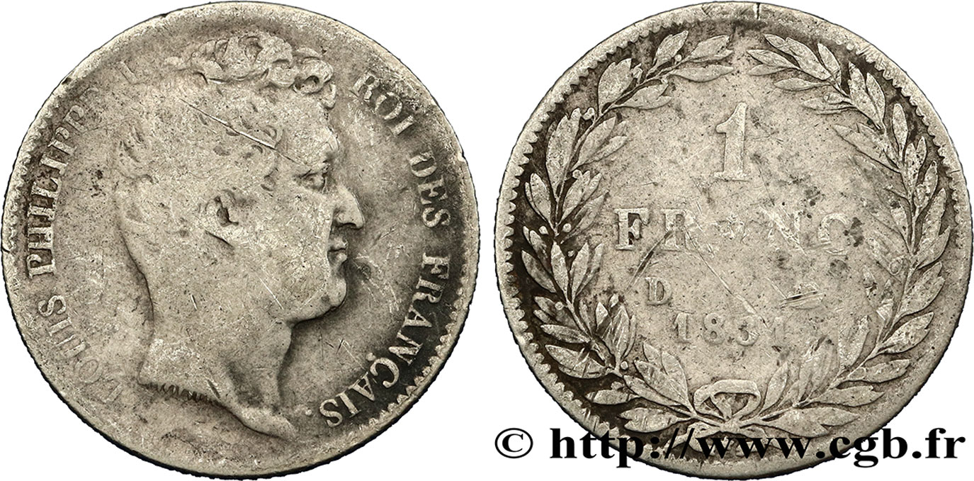 1 franc Louis-Philippe, tête nue 1831 Lyon F.209/4 B10 