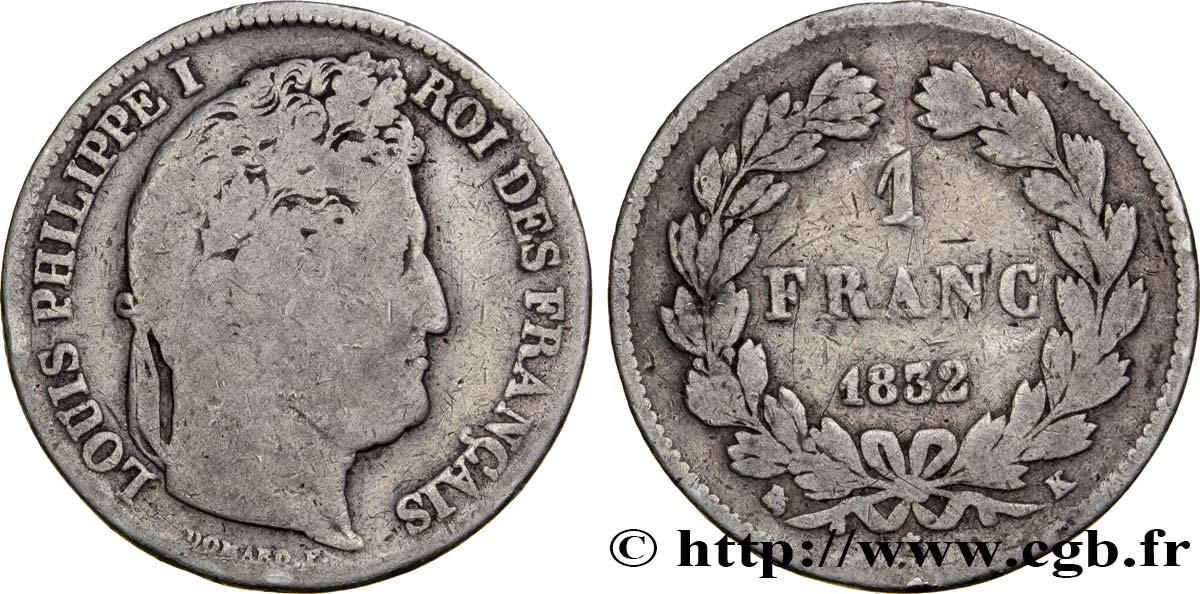 1 franc Louis-Philippe, couronne de chêne 1832 Bordeaux F.210/7 RC8 