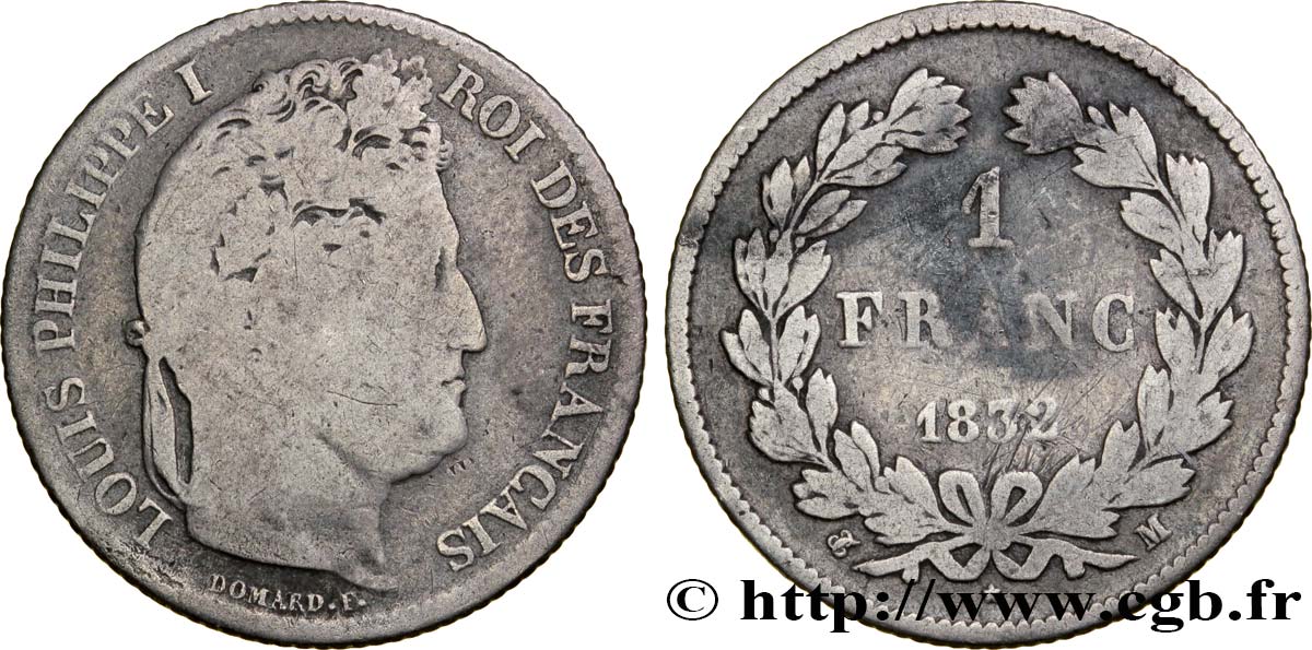 1 franc Louis-Philippe, couronne de chêne 1832 Toulouse F.210/9 SGE12 