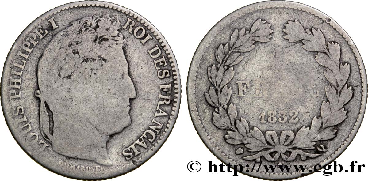 1 franc Louis-Philippe, couronne de chêne 1832 Perpignan F.210/11 B8 
