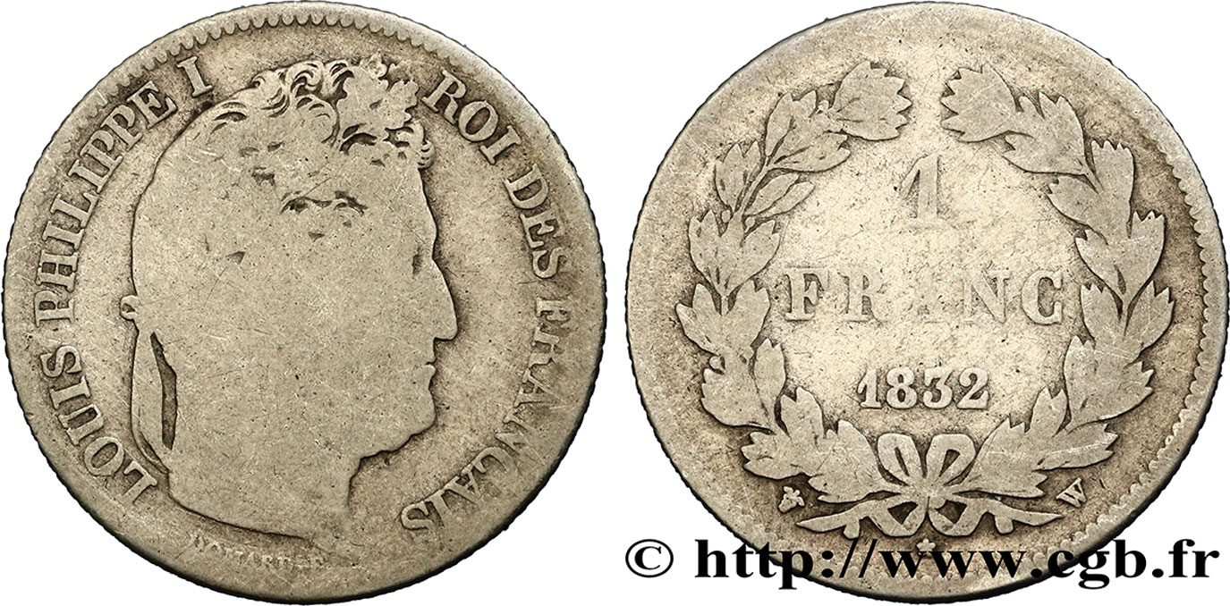 1 franc Louis-Philippe, couronne de chêne 1832 Lille F.210/13 G6 