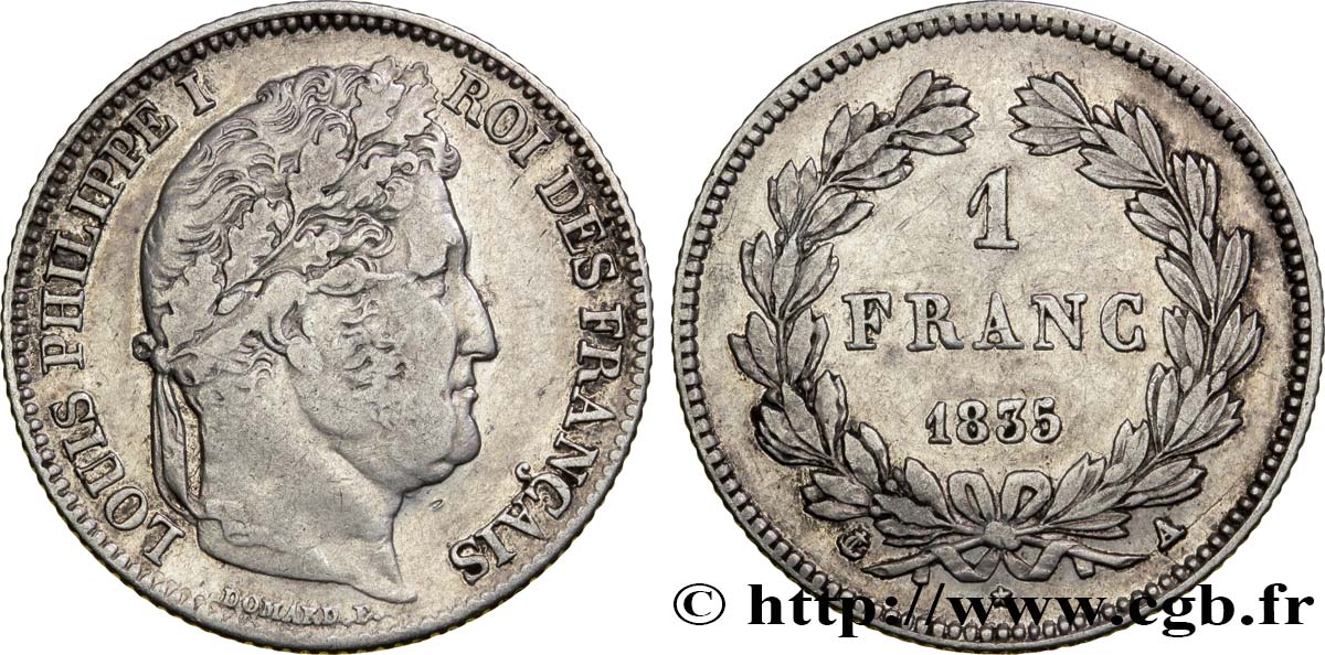 1 franc Louis-Philippe, couronne de chêne 1835 Paris F.210/40 TTB40 