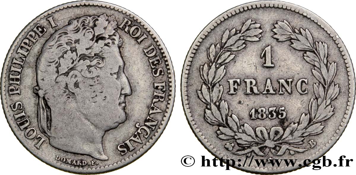 1 franc Louis-Philippe, couronne de chêne 1835 Rouen F.210/41 BC34 