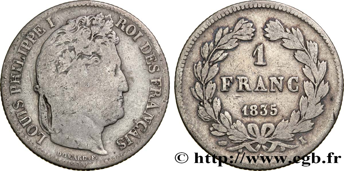 1 franc Louis-Philippe, couronne de chêne 1835 Limoges F.210/44 RC13 