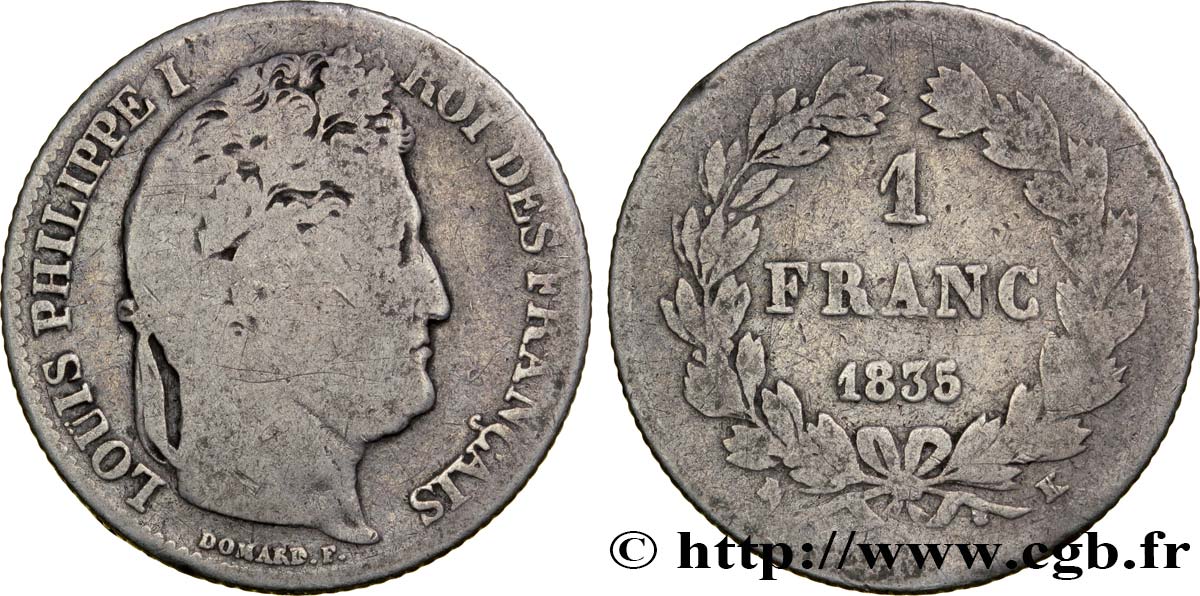 1 franc Louis-Philippe, couronne de chêne 1835 Bordeaux F.210/45 SGE13 