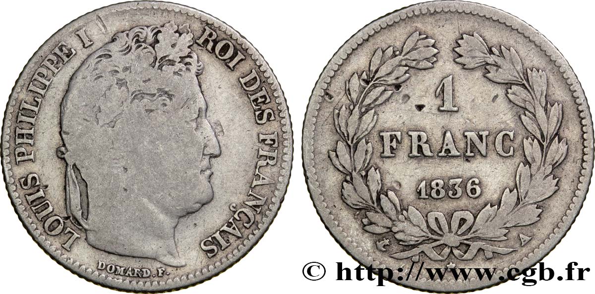 1 franc Louis-Philippe, couronne de chêne 1836 Paris F.210/50 S18 