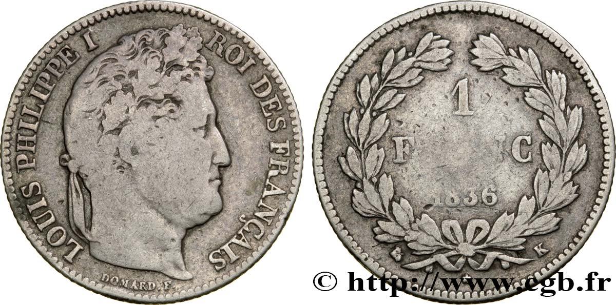 1 franc Louis-Philippe, couronne de chêne 1836 Bordeaux F.210/54 SGE13 