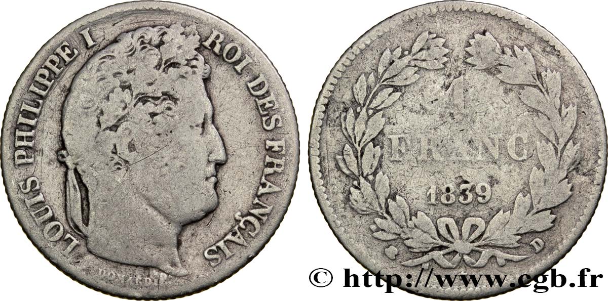1 franc Louis-Philippe, couronne de chêne 1839 Lyon F.210/70 B14 