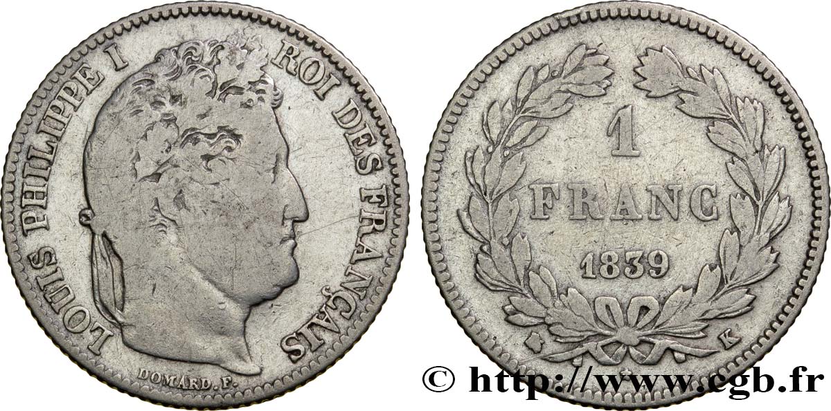 1 franc Louis-Philippe, couronne de chêne 1839 Bordeaux F.210/71 F18 