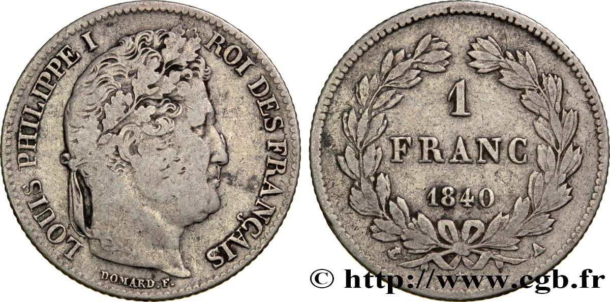 1 franc Louis-Philippe, couronne de chêne 1840 Paris F.210/73 MB25 