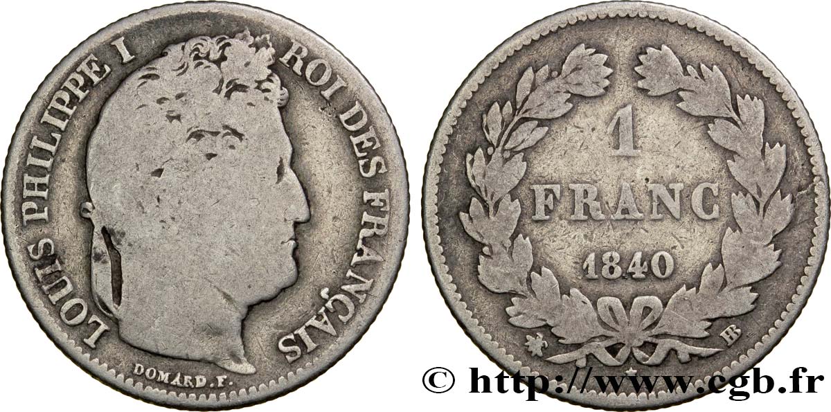 1 franc Louis-Philippe, couronne de chêne 1840 Strasbourg F.210/75 F12 