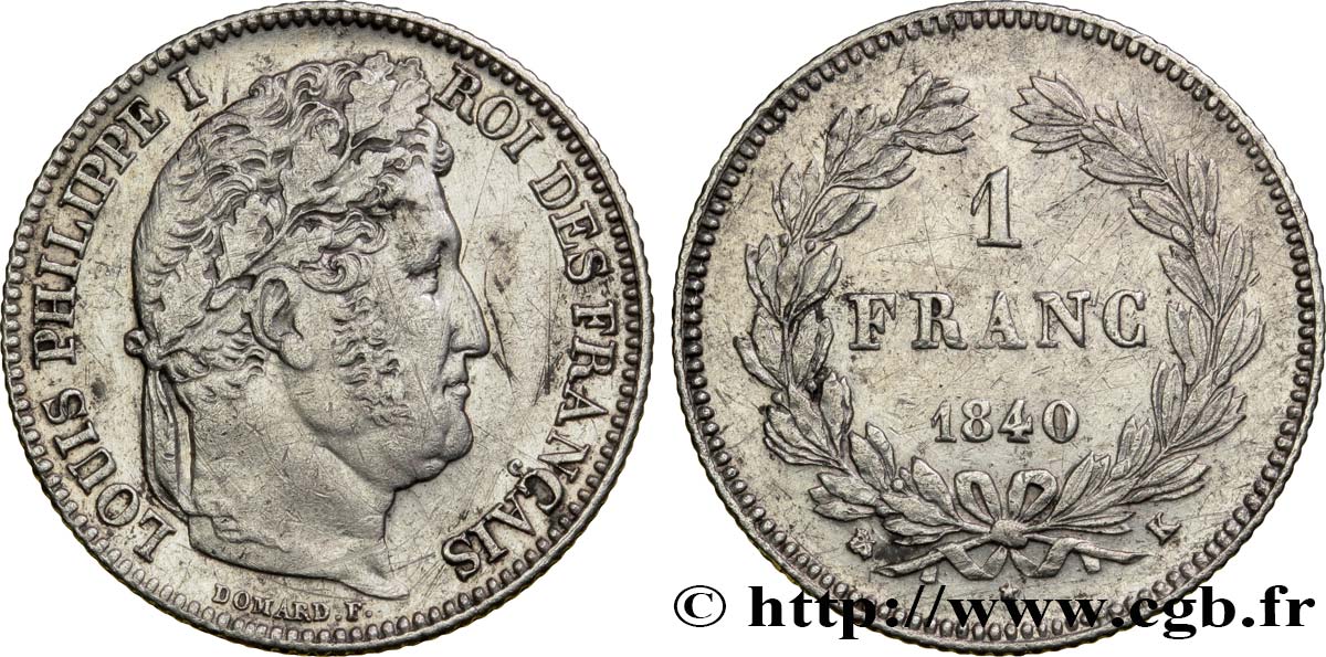 1 franc Louis-Philippe, couronne de chêne 1840 Bordeaux F.210/77 MBC45 