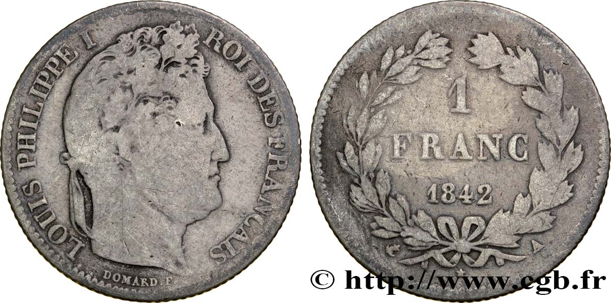 1 franc Louis-Philippe, couronne de chêne 1842 Paris F.210/85 SGE12 