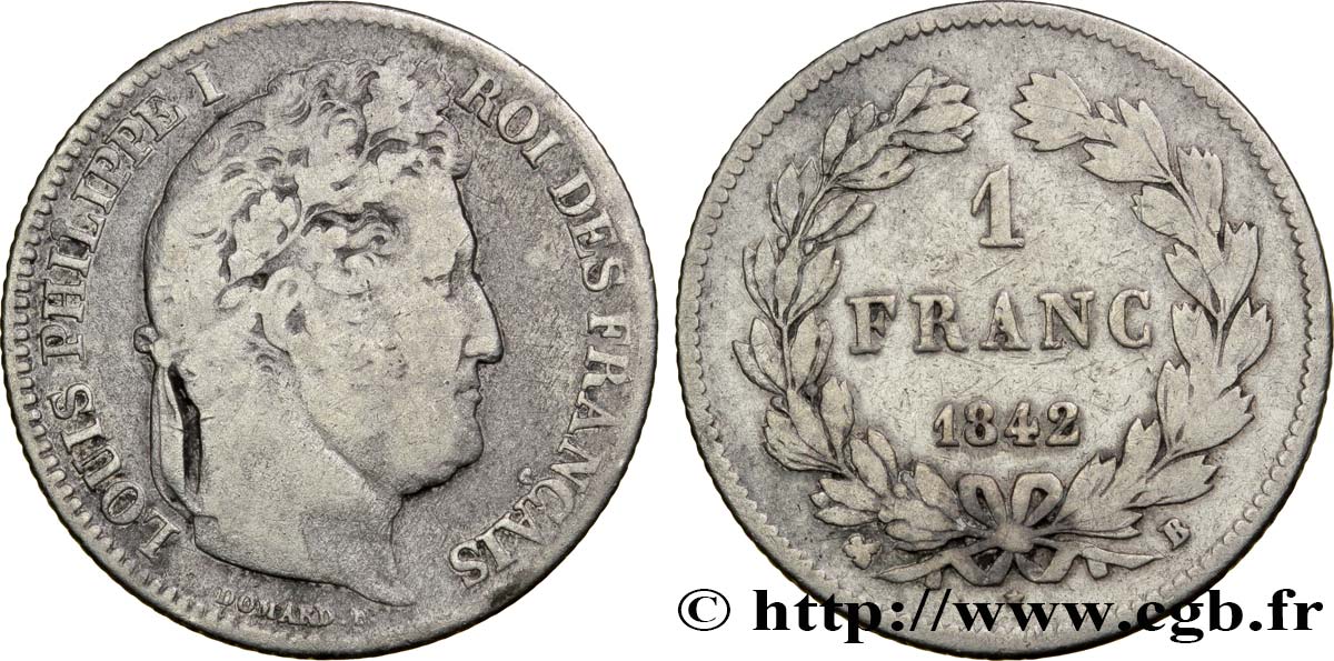 1 franc Louis-Philippe, couronne de chêne 1842 Rouen F.210/86 BC18 