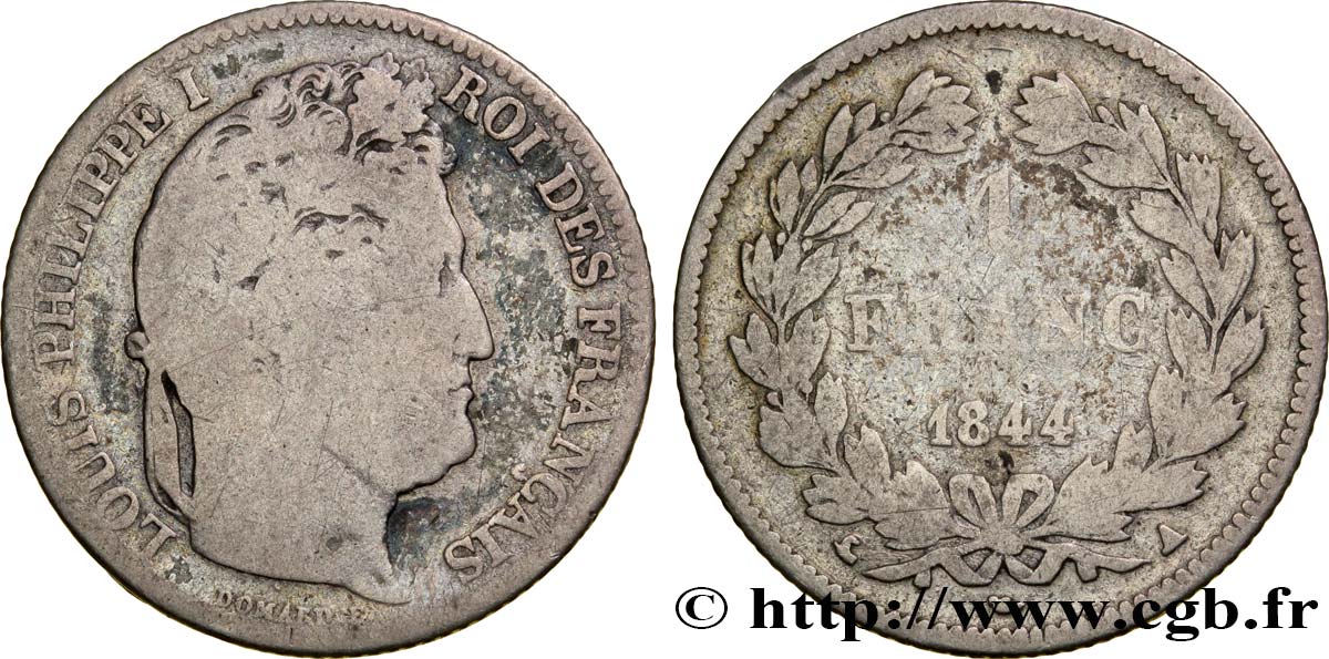 1 franc Louis-Philippe, couronne de chêne 1844 Paris F.210/95 RC8 