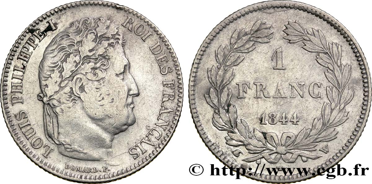 1 franc Louis-Philippe, couronne de chêne 1844 Lille F.210/99 TB35 