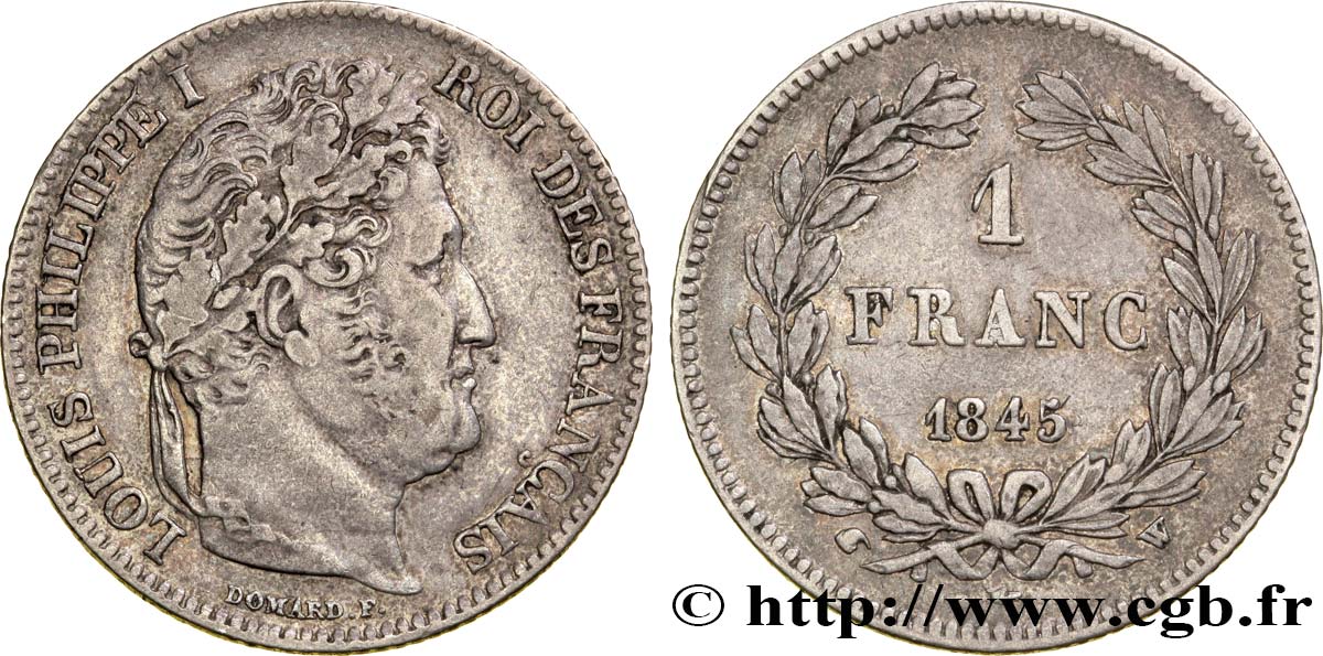 1 franc Louis-Philippe, couronne de chêne 1845 Lille F.210/104 MBC48 