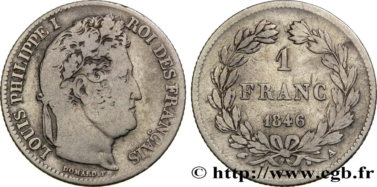 1 franc Louis-Philippe, couronne de chêne 1846 Paris F.210/105 BC20 